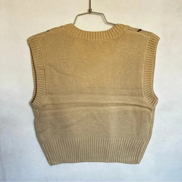 Argyle Sweater Vest V-Neck Soft Cozy Knitted Cream/Beige Soft - Picture 6 of 7